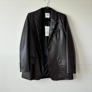 NWT Zara Faux Leather Menswear Style Blazer